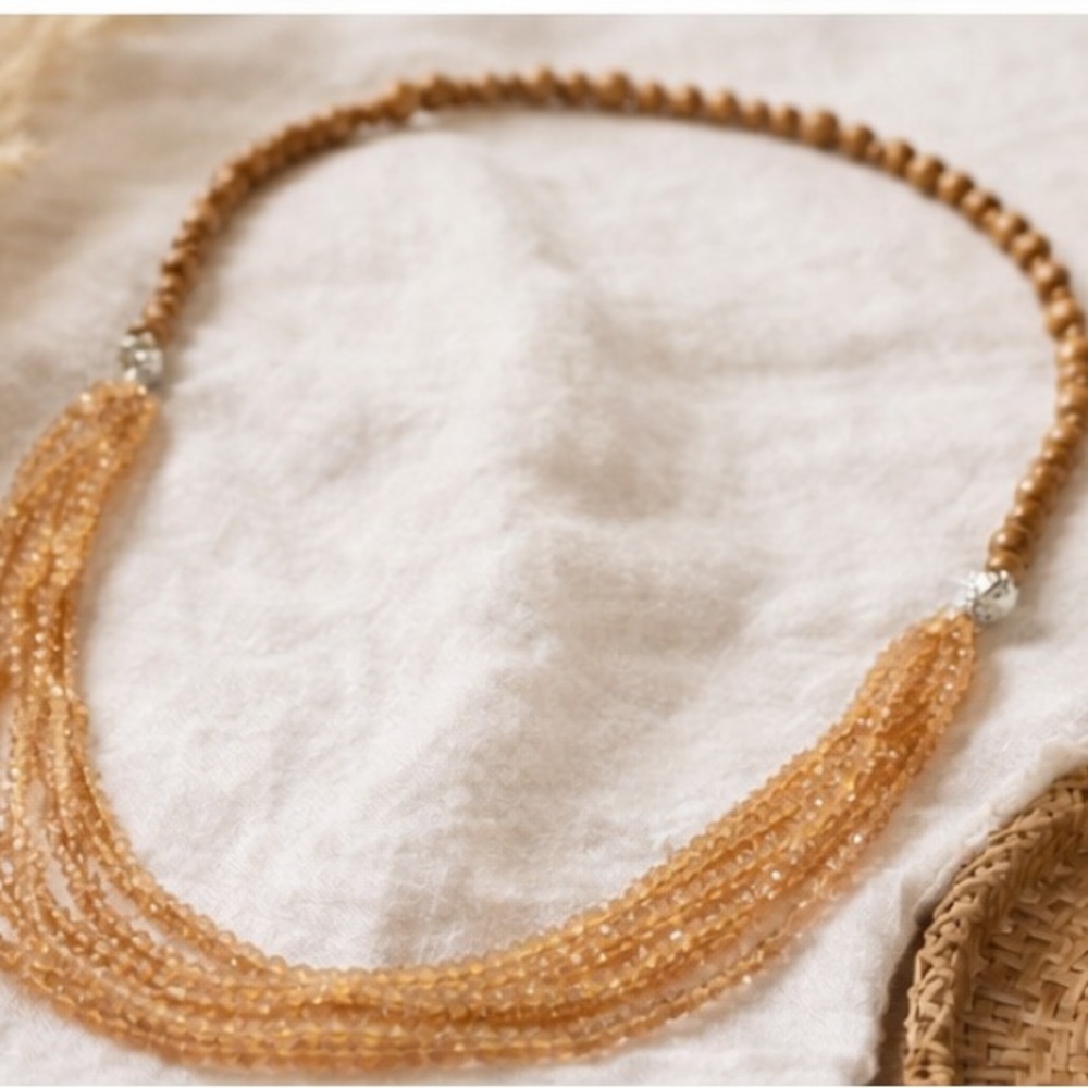 Wooden Jasper & Smoky Quartz Multi-Strand Necklace | Boho Neutral - Picture 4 of 10